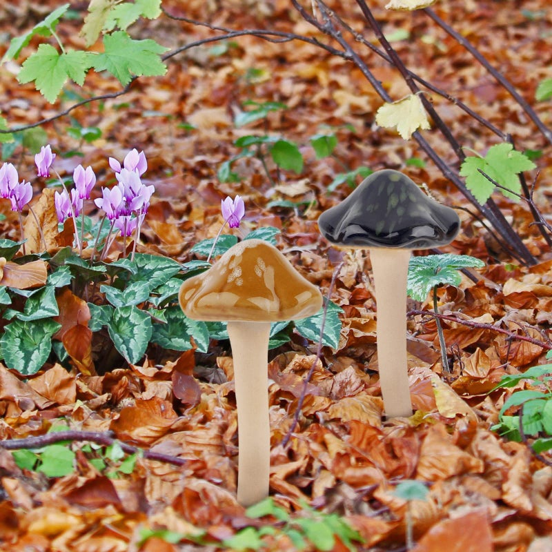 Exttlliy 8Pcs Ceramic Garden Mushrooms Figurine Decorative Plants Stakes Accessories Lawn Ornaments Statue for Outdoor (Random Color) (Blooming-1) - Image 3
